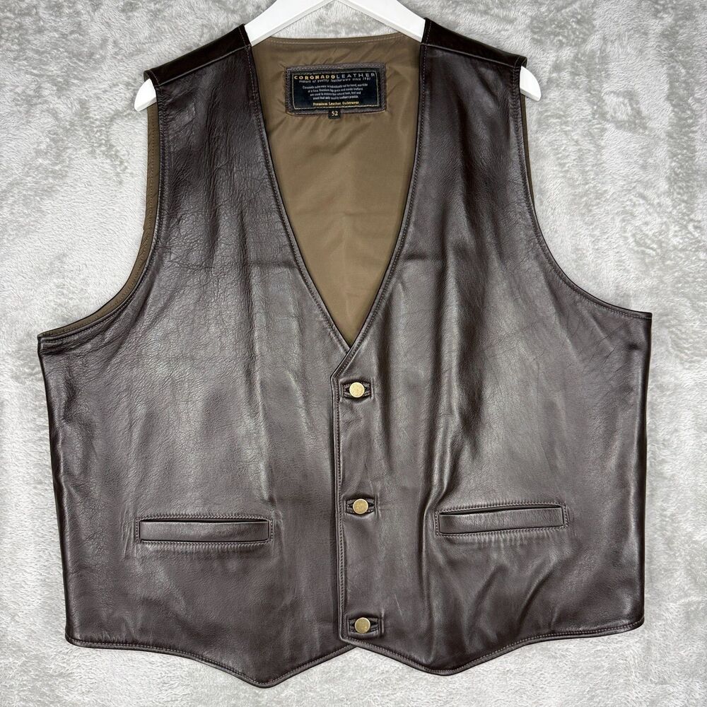 Coronado Leather Vest Mens 52 Dark Brown Premium Top Grain 3 Button Cowhide USA